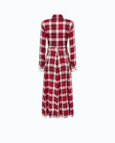 Abito chemiser lungo con motivo check e cintura - Multicolore Rosso-Nero | Pinko