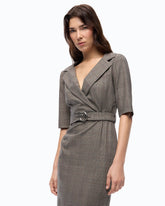 Slim-fit check wool dress with Love Birds belt - Multicolor Beige-Bordeaux-Black | Pinko