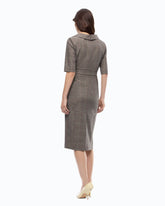Vestido ajustado de lana a cuadros con cinturón Love Birds - Multicolor Beige-Burdeos-Negro | Pinko