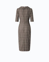Vestido ajustado de lana a cuadros con cinturón Love Birds - Multicolor Beige-Burdeos-Negro | Pinko