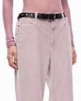 Cropped velvet trousers with leather belt - Pink | Pinko