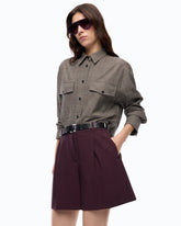 Check wool-blend cropped overshirt - | Pinko