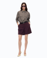 Check wool-blend cropped overshirt - | Pinko