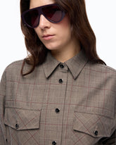 Check wool-blend cropped overshirt - | Pinko