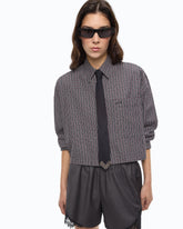 Camicia cropped a quadretti con cravatta - | Pinko