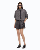 Camicia cropped a quadretti con cravatta - | Pinko