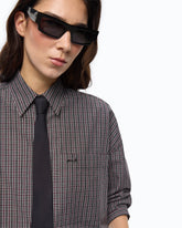 Camicia cropped a quadretti con cravatta - | Pinko