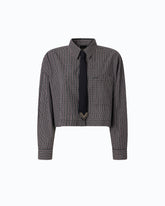 Camicia cropped a quadretti con cravatta - | Pinko