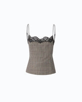 Check top with lace - Multicolor Beige-Bordeaux-Black | Pinko