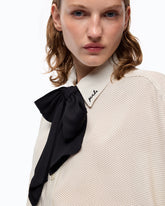 Camisa de popelina con corbata extraíble y lunares - Multicolor Negro-Blanco | Pinko