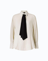 Camisa de popelina con corbata extraíble y lunares - Multicolor Negro-Blanco | Pinko