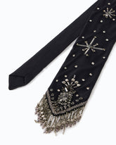 Cravate en satin brodée à la main avec franges bijoux - Noir | Pinko
