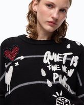 Pull en laine mérinos « Quiet Is The New Punk » - Multicolore Noir-Gris-Blanc | Pinko