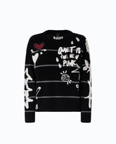 Pull en laine mérinos « Quiet Is The New Punk » - Multicolore Noir-Gris-Blanc | Pinko