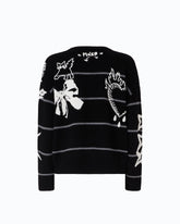 Pull en laine mérinos « Quiet Is The New Punk » - Multicolore Noir-Gris-Blanc | Pinko