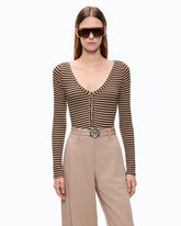 Maglia serafino in misto lana a righe - | Pinko