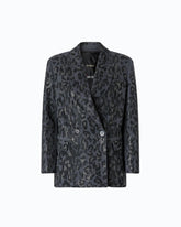 Double-breasted jacket with rhinestones and jaguar motif - Dark Grey | Pinko