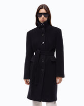 Wool-blend coat with high neck and belt - Black | Pinko