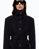 Cappotto in misto lana con collo alto e cintura - Nero | Pinko
