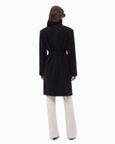 Wool-blend coat with high neck and belt - Black | Pinko