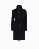Wool-blend coat with high neck and belt - Black | Pinko