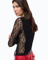 Jersey de canalé con mangas de encaje - | Pinko