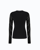 Jersey de canalé con mangas de encaje - | Pinko