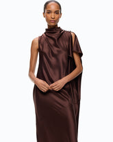 Langes One-Shoulder-Kleid aus Satin - Braun | Pinko