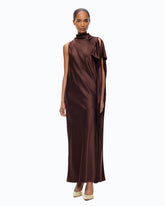 Langes One-Shoulder-Kleid aus Satin - Braun | Pinko
