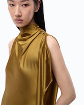 Long, one-shoulder satin dress - Green | Pinko