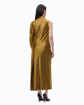 Long, one-shoulder satin dress - Green | Pinko
