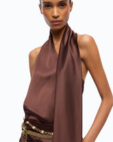 Long satin jumpsuit with sash - | Pinko