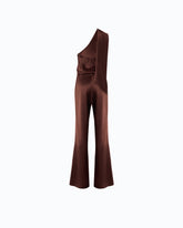 Long satin jumpsuit with sash - | Pinko