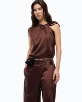 Blouse sans manches en satin - Marron | Pinko