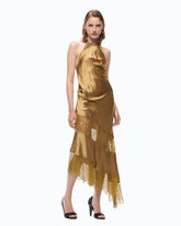 Asymmetric satin midi dress with lace - | Pinko