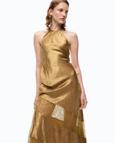 Asymmetric satin midi dress with lace - | Pinko