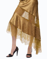 Asymmetric satin midi dress with lace - Beige | Pinko