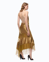 Asymmetric satin midi dress with lace - | Pinko