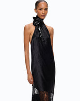 Asymmetric satin midi dress with lace - Black | Pinko