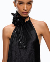 Asymmetric satin midi dress with lace - Black | Pinko