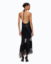 Asymmetric satin midi dress with lace - Black | Pinko