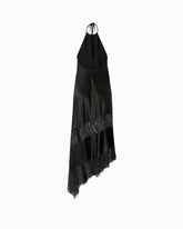 Asymmetric satin midi dress with lace - Black | Pinko