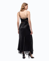 Langes Satinkleid mit Drapierung und Spitze - Schwarz | Pinko