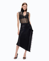 Asymmetric midi skirt in satin - Black | Pinko