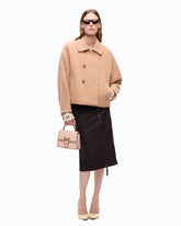 Double-breasted pea coat in double-layered wool-blend cloth - Beige | Pinko