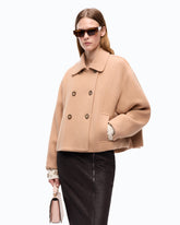 Double-breasted pea coat in double-layered wool-blend cloth - Beige | Pinko