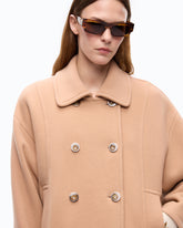 Double-breasted pea coat in double-layered wool-blend cloth - Beige | Pinko