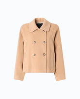 Double-breasted pea coat in double-layered wool-blend cloth - Beige | Pinko