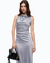 Midi sheath dress with draped neck - | Pinko