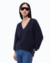 Pullover im Rippstrick mit V-Ausschnitt - Blau | Pinko